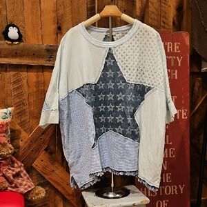 183 Oli & Hali Blue Star Patchwork Top Very Oversized